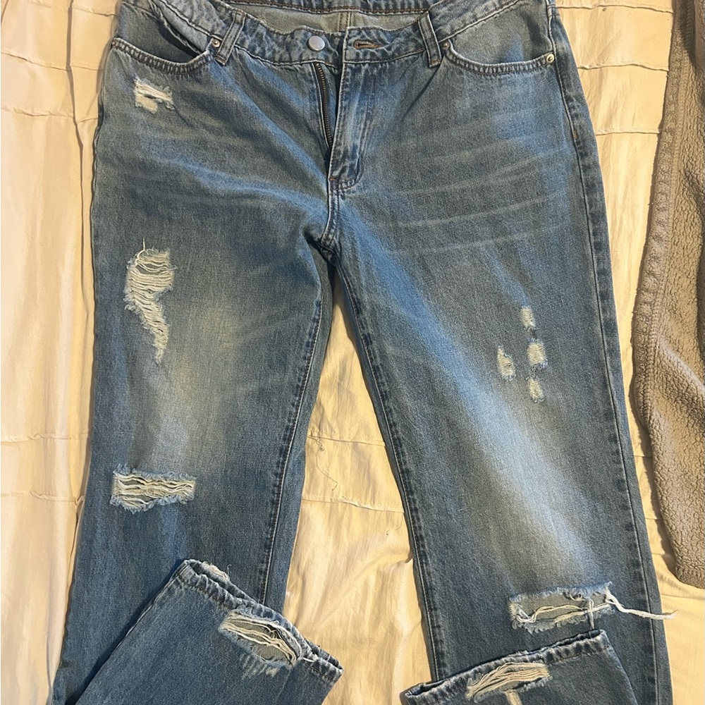Casual Distressed Light Blue Boyfriend Jeans